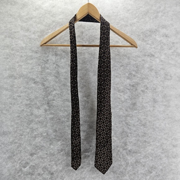 IKE BEHAR Men's 100% Silk Tie Black Tan White Hand Tailored in the USA RN 121148 - Picture 1 of 6